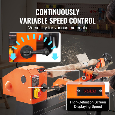 VEVOR Ξύλος τόρνος με εξάρτημα αντιγραφής, 13,78 in x 37,8 ίντσες, 1 HP 750W Ξυλουργικός Τόρνος με βάση, Συνεχώς μεταβαλλόμενη ταχύτητα 680-2520 RPM με ελαφριά εξάγωνα κλειδιά Σετ εργαλείων στροφής, για ξυλουργική