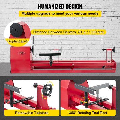 Μηχάνημα οικιακού εργαστηρίου 4 ταχυτήτων VEVOR Ξύλο Τόρνος πάγκου 14&quot; × 40&quot; 375W