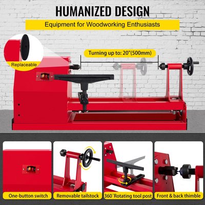 VEVOR Wood Lathe, Woodturning Lathe 14 Inch x 20 Inch , 4 Speed ​​1100/1600/2300/3400 RPM Small Wood Lathe, 220V 400W Woodturning Lathe Machine with Three Chisels and Keys