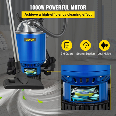 Ηλεκτρική σκούπα σακιδίου VEVOR, ηλεκτρική σκούπα σακιδίου πλάτης 3,6 qt, ελαφριά ηλεκτρική σκούπα σακιδίου πλάτης 5-ΣΕ-1, Σακίδιο πλάτης φίλτρου HEPA, Εμπορική βιομηχανική ηλεκτρική σκούπα σακιδίου με τηλεσκοπική ράβδο, κιτ εργαλείων, με καλώδιο