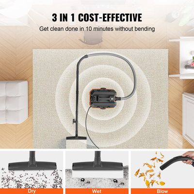 VEVOR Wet/Dry Shop Vacuum Vac 15L 5 Peak HP με πλούσια προσαρτήματα ακροφυσίων Μαύρο