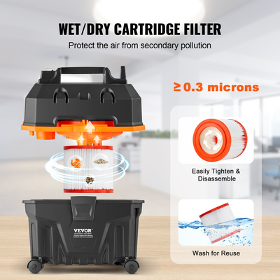 VEVOR Wet/Dry Shop Vacuum Vac 15L 5 Peak HP με πλούσια προσαρτήματα ακροφυσίων Μαύρο