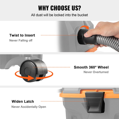 VEVOR Wet/Dry Shop Vacuum Vac 15L 5 Peak HP με πλούσια προσαρτήματα ακροφυσίων Μαύρο