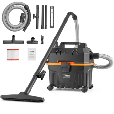 VEVOR Wet/Dry Shop Vacuum Vac 15L 5 Peak HP με πλούσια προσαρτήματα ακροφυσίων Μαύρο