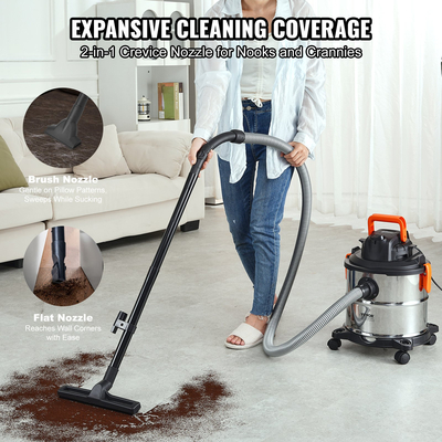 VEVOR Wet/Dry Shop Vacuum Vac 20L 6 Peak HP με ακροφύσιο από ανοξείδωτο ασήμι