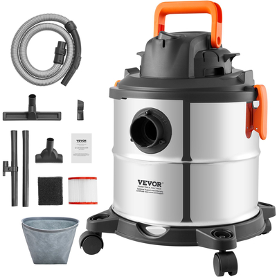 VEVOR Wet/Dry Shop Vacuum Vac 20L 6 Peak HP με ακροφύσιο από ανοξείδωτο ασήμι