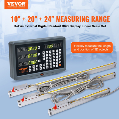 VEVOR Digital Readout 10&#039;&#039; &amp; 20&#039;&#039; &amp; 24&#039;&#039; Linear Scale 3 Axis DRO Display Kit Support Πινακίδα βάσης μαχαιριού Ρολόι θήκης καλωδίου τροφοδοσίας Ρολόι Κέρμα πεταλούδα βίδα κάλυμμα χάρακα
