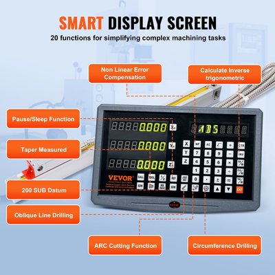 VEVOR Digital Readout 10&#039;&#039; &amp; 20&#039;&#039; &amp; 24&#039;&#039; Linear Scale 3 Axis DRO Display Kit Support Πινακίδα βάσης μαχαιριού Ρολόι θήκης καλωδίου τροφοδοσίας Ρολόι Κέρμα πεταλούδα βίδα κάλυμμα χάρακα
