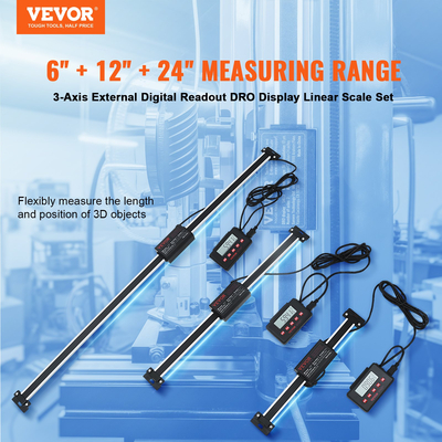 VEVOR Digital Readout 6&#039;&#039; &amp; 12&#039;&#039; &amp; 24&#039;&#039; Linear Scale 3 Axis DRO Display Kit