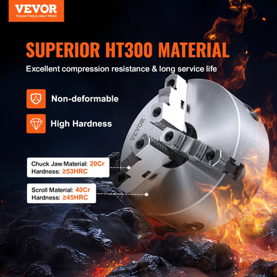 Τσοκ τόρνου VEVOR 3 σιαγόνων, 8&#039;&#039;, αυτοκεντρικό τσοκ τόρνου, Εύρος σύσφιξης 0,16-8 in/4-200 mm με εξαγωνικό κλειδί με βίδες στερέωσης κλειδιού T, για Μηχανή διάτρησης τρυπήματος κέντρου κατεργασίας τόρνου 3D εκτυπωτή