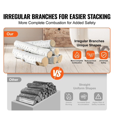 VEVOR 6 τεμ. Μεγάλα με κορμούς σημύδας, τζάκι αερίου Κεραμικά κούτσουρα για τζάκι, ανθεκτικά στη θερμότητα κορμούς αερίου ρεαλιστικοί κορμοί, κλαδιά ξύλου που στοιβάζονται για τζάκι αερίου, τζάκι για εσωτερικούς ή εξωτερικούς χώρους