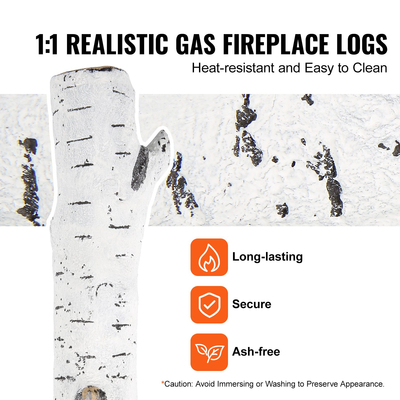 VEVOR 6 τεμ. Μεγάλα με κορμούς σημύδας, τζάκι αερίου Κεραμικά κούτσουρα για τζάκι, ανθεκτικά στη θερμότητα κορμούς αερίου ρεαλιστικοί κορμοί, κλαδιά ξύλου που στοιβάζονται για τζάκι αερίου, τζάκι για εσωτερικούς ή εξωτερικούς χώρους