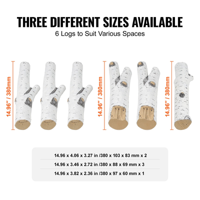 VEVOR 6 τεμ. Μεγάλα με κορμούς σημύδας, τζάκι αερίου Κεραμικά κούτσουρα για τζάκι, ανθεκτικά στη θερμότητα κορμούς αερίου ρεαλιστικοί κορμοί, κλαδιά ξύλου που στοιβάζονται για τζάκι αερίου, τζάκι για εσωτερικούς ή εξωτερικούς χώρους