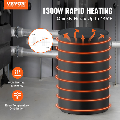 VEVOR 55 Gal Metal Drum Heater 1300W 0-145℉ Ρυθμιζόμενο με ανεξάρτητο θερμοστάτη