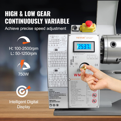 Μεταλλικός τόρνος VEVOR τορνοσ 8,3&#039; x 29,5&#039; ηλεκτρικός μεταλλικός τόρνος πάγκου ακριβείας 0-2500 σ.α.λ συνεχούς μεταβλητής ταχύτητας 750 W Brushless