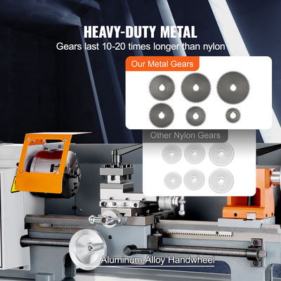 Μηχάνημα Μεταλλικού Τόρνου VEVOR, 7&#039;&#039; x 13,78&#039;&#039;, Ισχυρός μεταλλικός τόρνος πάγκου ακριβείας, 0-2200 σ.α.λ. συνεχούς μεταβλητής ταχύτητας, 500 W Brush Motor Metal Gears, με κιβώτιο εργαλείων για επεξεργασία ανταλλακτικών ακριβείας