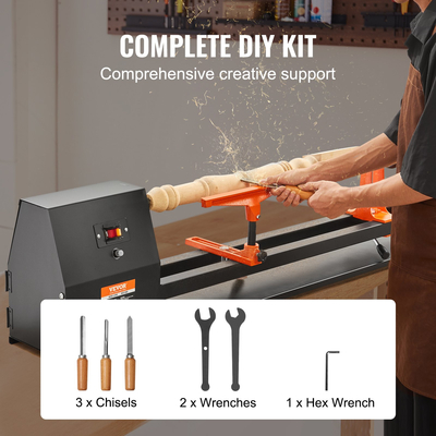 VEVOR Πάγκος Ξύλο Τόρνος, 14 ίντσες x 40 ίντσες, 0,5 HP 370 W Power Wood Turning Wood Machine, 4 Speed ​​Adjustable 885/1245/1715/2425 RPM με σμίλη Πλαστική λαβή εξάγωνο κλειδί, για ξυλουργική
