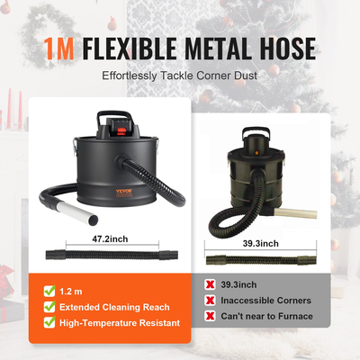 VEVOR Ηλεκτρική σκούπα στάχτης 15L 10 Kpa για τζάκια Σόμπες pellet Ψησταριά BBQ