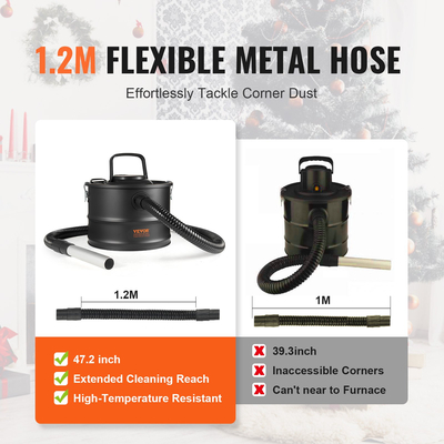 VEVOR Ηλεκτρική σκούπα στάχτης 15L 1200W για τζάκια Σόμπες pellet Ψησταριά BBQ