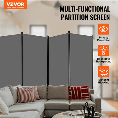 VEVOR Room Divider 4 Panels Fabric Room Privacy Screen for Office Υπνοδωμάτιο Γκρι