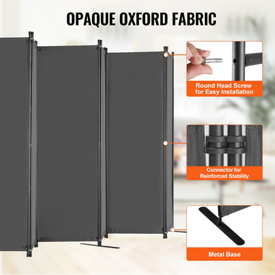 VEVOR Room Divider 6 Panels Fabric Room Privacy Screen for Office Υπνοδωμάτιο Γκρι