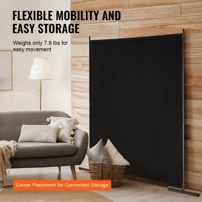 VEVOR 6FT Διαιρέτης Δωματίου Μονό Πάνελ Υφασμάτινη Οθόνη Δωματίου για Υπνοδωμάτιο Γραφείου Μαύρη