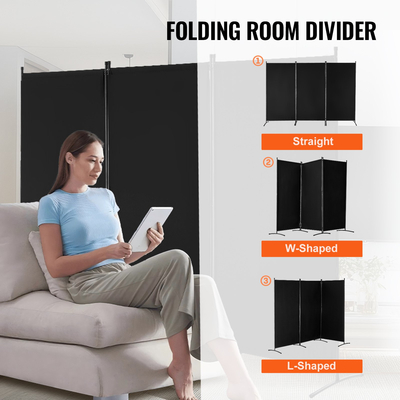 VEVOR Room Divider 3 Panels Fabric Room Privacy Screen for Office Υπνοδωμάτιο Μαύρο