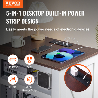 Επιτραπέζιο Τετράγωνο Νυχτοπόδι Ακριβό VEVOR Farmhouse με θύρες και πρίζες USB Λευκό