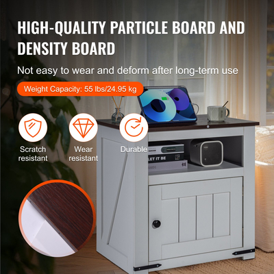 Επιτραπέζιο Τετράγωνο Νυχτοπόδι Ακριβό VEVOR Farmhouse με θύρες και πρίζες USB Λευκό