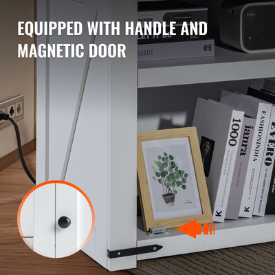 Επιτραπέζιο Τετράγωνο Νυχτοπόδι Ακριβό VEVOR Farmhouse με θύρες και πρίζες USB Λευκό