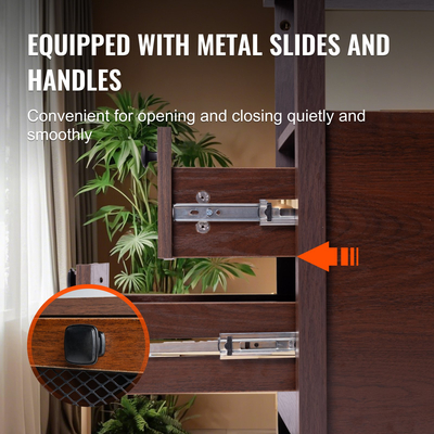 VEVOR Farmhouse End Table Night Stand με θύρες USB και πρίζες καφέ