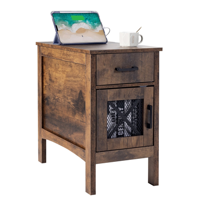 VEVOR Farmhouse End Table Night Stand με θύρες USB και πρίζες αποθήκευσης 3 επιπέδων