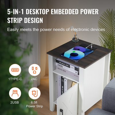 Επιτραπέζιο νυχτερινό σταντ VEVOR Farmhouse End με πρίζες USB Σετ φωτιστικού LED 2 Λευκά