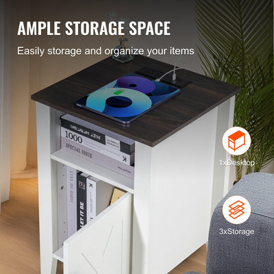 Επιτραπέζιο νυχτερινό σταντ VEVOR Farmhouse End με πρίζες USB Σετ φωτιστικού LED 2 Λευκά