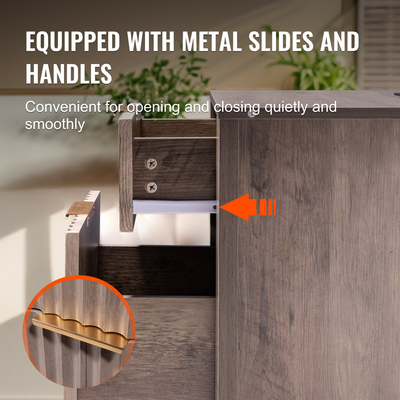 VEVOR Farmhouse End Table Night Stand με USB &amp; Outlets Σετ 2 Γκρι