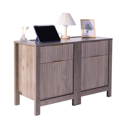VEVOR Farmhouse End Table Night Stand με USB &amp; Outlets Σετ 2 Γκρι