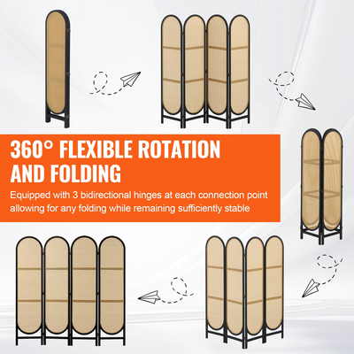 VEVOR 4 πάνελ διαιρέτη δωματίου Χειροποίητη ύφανση πτυσσόμενων σίτες από ρατάν Καφέ