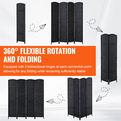 VEVOR 4 πάνελ διαιρέτη δωματίου Χειροποίητη υφασμένη πτυσσόμενη οθόνη προστασίας προσωπικών δεδομένων με μαύρους μεντεσέδες