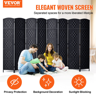 VEVOR 8 Panel Room Divider Χειροποίητη υφασμένη αναδιπλούμενη οθόνη προστασίας προσωπικών δεδομένων με μαύρους μεντεσέδες