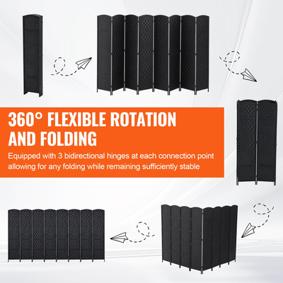 VEVOR 8 Panel Room Divider Χειροποίητη υφασμένη αναδιπλούμενη οθόνη προστασίας προσωπικών δεδομένων με μαύρους μεντεσέδες