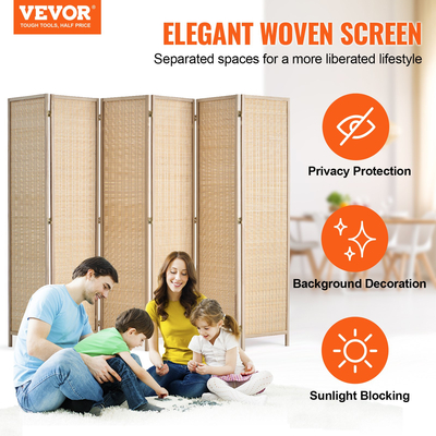 VEVOR 6 Panel Room Divider Bamboo Hand-woven Πτυσσόμενες Οθόνες Privacy Natural