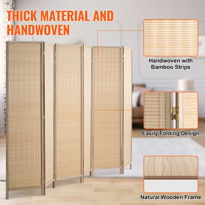 VEVOR 6 Panel Room Divider Bamboo Hand-woven Πτυσσόμενες Οθόνες Privacy Natural