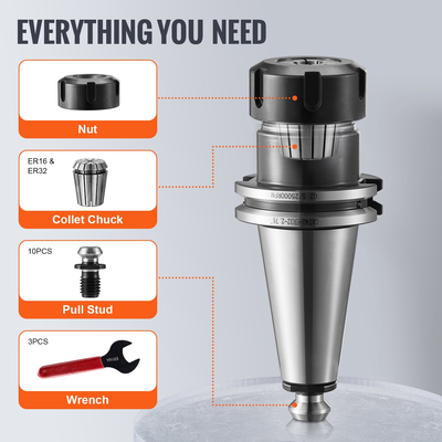 VEVOR CAT40 Collet Holder ER 16/32 Collet Set, 35 PCs, SLN FMB ER16/32 APU Tool Holder Spring Steel Collet τσοκ με 10 μπουλόνια έλξης και 3 κλειδιά, για τρυπάνια φρέζας