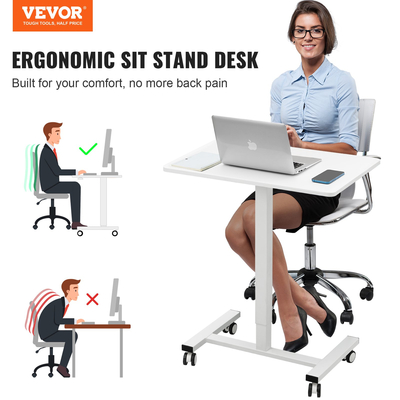 VEVOR Mobile Standing Desk, 28&quot;-44&quot; Gas-Spring Desk ρυθμιζόμενο ύψος, 4 περιστρεφόμενοι τροχοί 360° (2 με δυνατότητα κλειδώματος) Φορητό κυλιόμενο τραπέζι φορητού υπολογιστή Καλάθι υπολογιστή για σχολείο στο σπίτι, 40LBS Φόρτωση