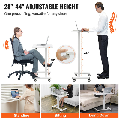 VEVOR Mobile Standing Desk, 28&quot;-44&quot; Gas-Spring Desk ρυθμιζόμενο ύψος, 4 περιστρεφόμενοι τροχοί 360° (2 με δυνατότητα κλειδώματος) Φορητό κυλιόμενο τραπέζι φορητού υπολογιστή Καλάθι υπολογιστή για σχολείο στο σπίτι, 40LBS Φόρτωση