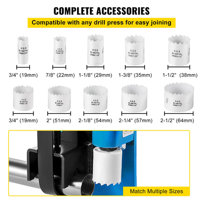 VEVOR Tube Notcher Kit 60 Degree Pipe Tubing Notcher w/13 Pc Bi-Metal Hole Saw?3/4&quot; -2-1/2&quot; with Case Tubing and Pipe Notcher 2 Drills Tube Notcher Tool για κοπή οπών σε μέταλλο, ξύλο, πλαστικό .