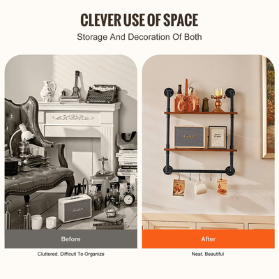 VEVOR Industrial Pipe Ράφι 2 επιπέδων 24x7,87 ιντσών επιτοίχιας βάσης για κρεβατοκάμαρα κουζίνας