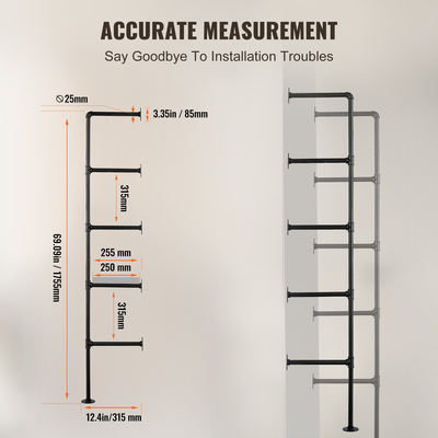 VEVOR Industrial Pipe Shelf 5 Tier 2PCS 9,84in W σανίδες τοίχου ΔΕΝ περιλαμβάνονται