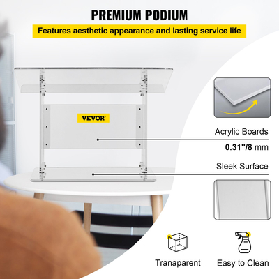 VEVOR Επιτραπέζιο Ακρυλικό Πόντιουμ 19,5&quot; Ψηλός Πλεξιγκλάς 27&quot;x13,7&quot; Επιτραπέζιοι ακρυλικοί άμβωνες για εκκλησίες Κεκλιμένη επιφάνεια με χείλος για βιβλιοθήκη Καθαρό αναλόγιο για διάλεξη ρεσιτάλ Ομιλία &amp; Παρουσίαση