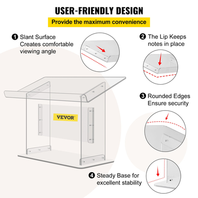 VEVOR Επιτραπέζιο Ακρυλικό Πόντιουμ 19,5&quot; Ψηλός Πλεξιγκλάς 27&quot;x13,7&quot; Επιτραπέζιοι ακρυλικοί άμβωνες για εκκλησίες Κεκλιμένη επιφάνεια με χείλος για βιβλιοθήκη Καθαρό αναλόγιο για διάλεξη ρεσιτάλ Ομιλία &amp; Παρουσίαση